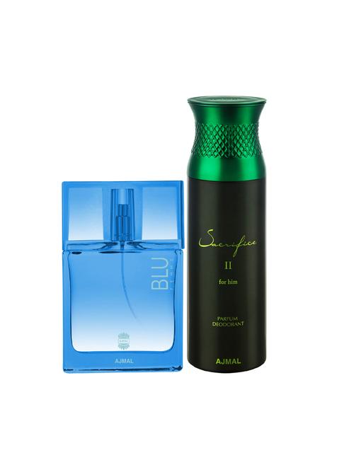 ajmal blu femme edp 50ml for women and sacrifice ii for him deodorant aromatic 200ml for men+ 2 parfum testers free - 17137907 - Very Small Image - 1