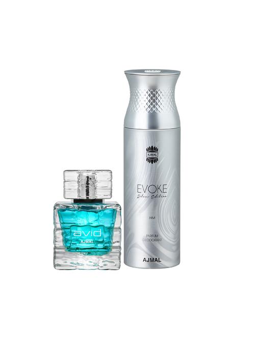 ajmal avid edp 75ml for men and evoke silver edition him deodorant spicy 200ml for men+ 2 parfum testers free - 17137955 - Very Small Image - 1