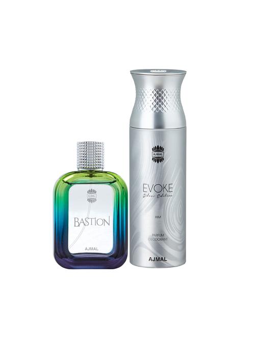 ajmal bastion edp aromatic 100ml for men and evoke silver edition him deodorant spicy 200ml for men+ 2 parfum testers free - 17137973 - Very Small Image - 1