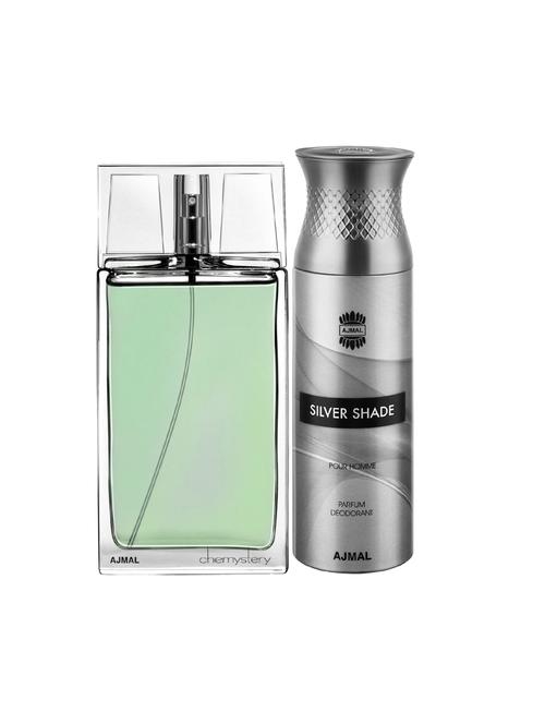 ajmal chemystery edp spicy 90ml for men and silver shade homme deodorant 200ml for men+ 2 parfum testers free - 17137990 - Very Small Image - 1