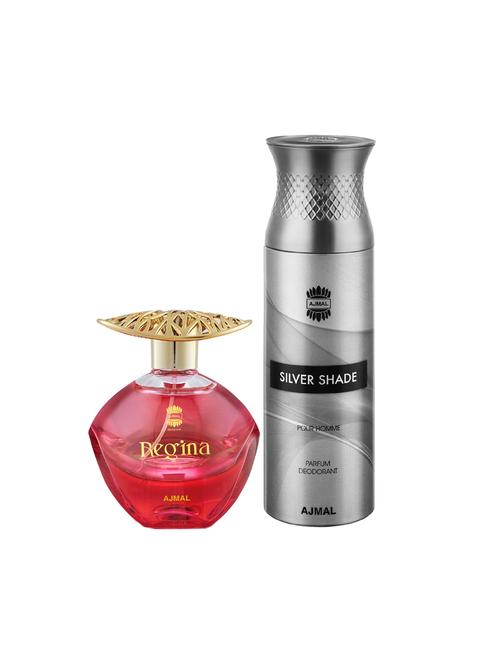 ajmal regina edp perfume 100ml for women and silver shade homme deodorant woody 200ml for men+ 2 parfum testers free - 17137994 - Very Small Image - 1