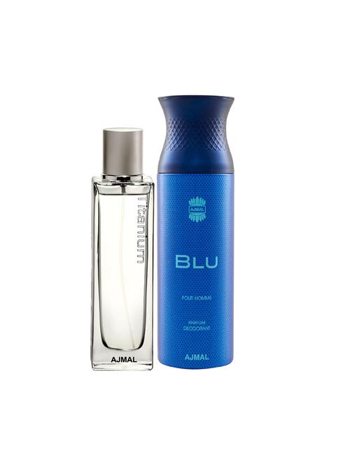 ajmal titanium edp spicy perfume 100ml for men and blu homme deodorant aquatic woody 200ml for men+ 2 parfum testers free - 17138015 - Very Small Image - 1