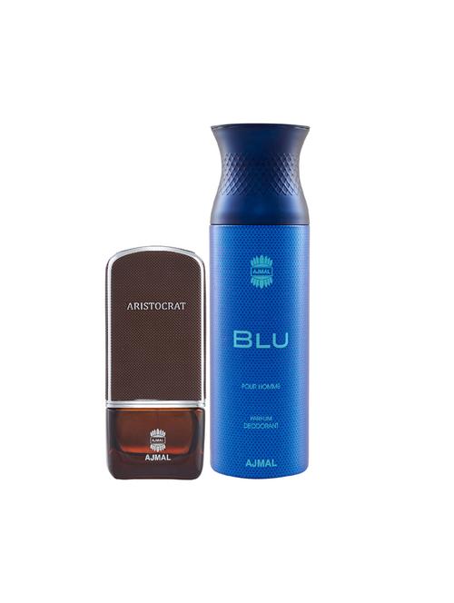 ajmal aristocrat edp woody perfume 75ml for men and blu homme deodorant aquatic woody 200ml for men+ 2 parfum testers free - 17138018 - Very Small Image - 1