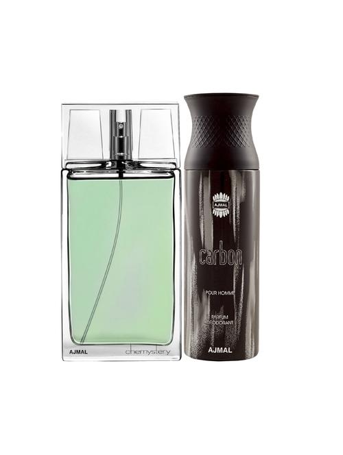 ajmal chemystery edp spicy woody perfume 90ml for men and carbon homme deodorant spicy 200ml for men+ 2 parfum testers free - 17138052 - Very Small Image - 1