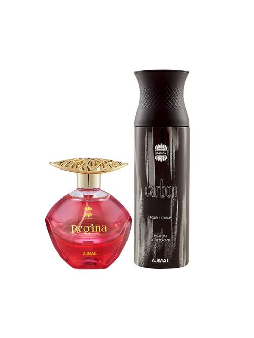 ajmal regina edp perfume 100ml for women and carbon homme deodorant spicy 200ml for men+ 2 parfum testers free - 17138056 - Very Small Image - 1