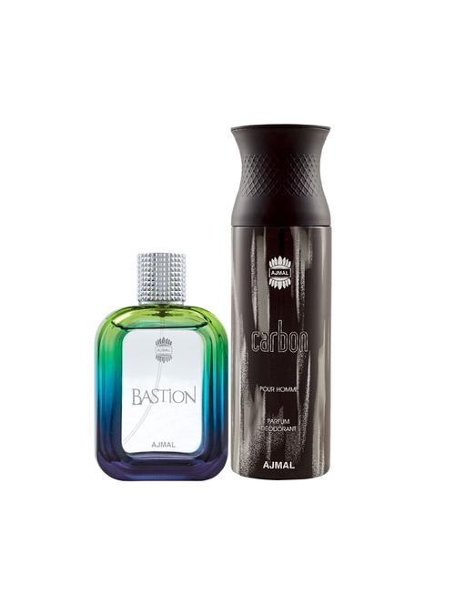 ajmal bastion edp woody aromatic perfume 100ml for men and carbon homme deodorant spicy 200ml for men+ 2 parfum testers free - 17138066 - Very Small Image - 1