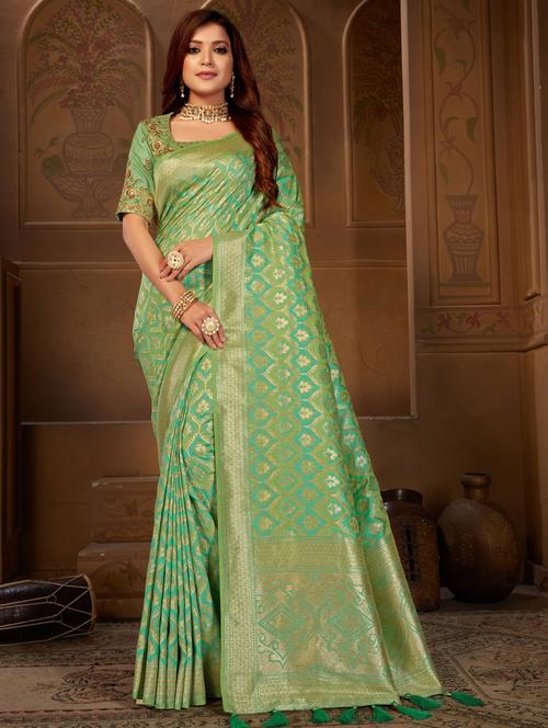 self design woven saree with blouse - 17139909 - Very Small Image - 1