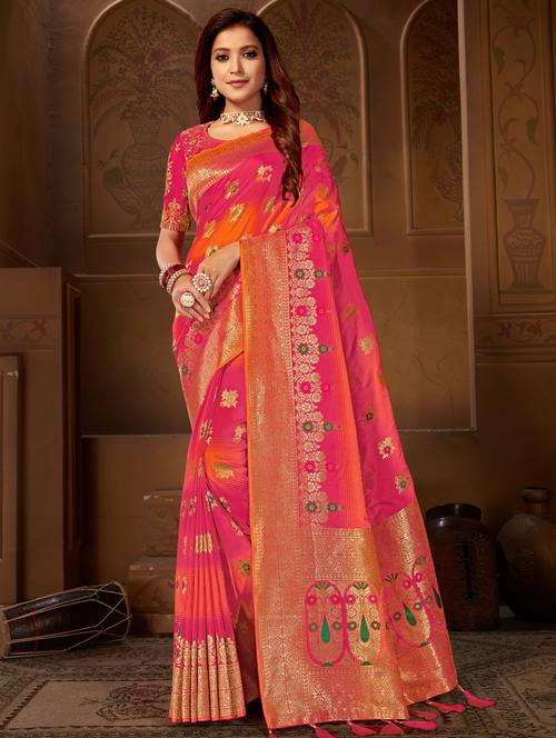 self design woven saree with blouse - 17139912 - Very Small Image - 1
