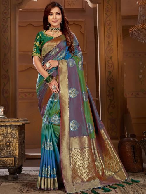 self design woven saree with blouse - 17139916 - Very Small Image - 1