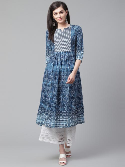 indigo a-line kurta - 17140007 - Very Small Image - 1