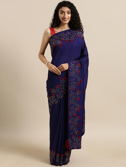embellished solid saree with blouse - 17140852 - Very Small Image - 1