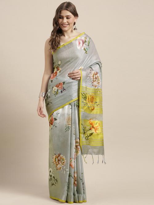 floral woven saree with blouse - 17140882 - Very Small Image - 1