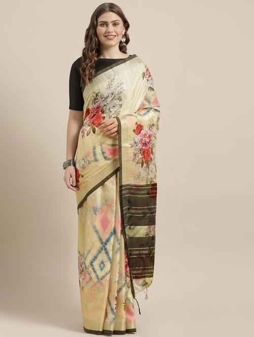 floral woven saree with blouse - 17140884 - Very Small Image - 1