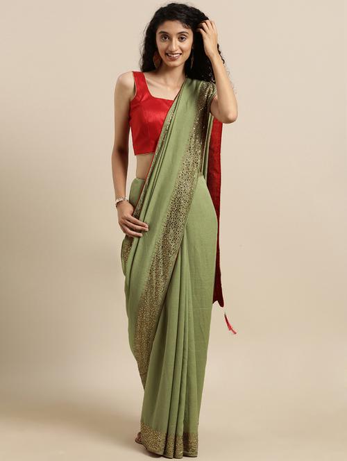 embellished solid saree with blouse - 17140988 - Very Small Image - 1