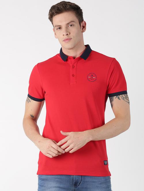 red solid collared t-shirt - 17142567 - Very Small Image - 1