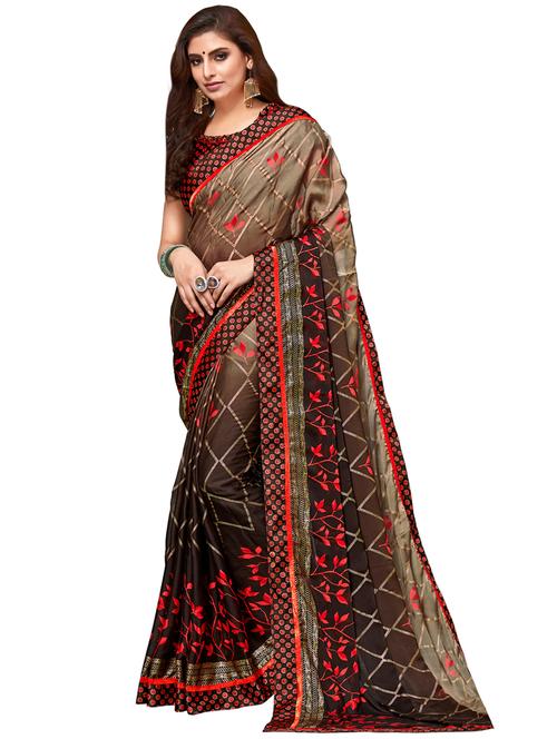 checkered printed saree with blouse - 17142629 - Very Small Image - 1