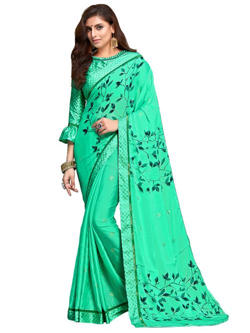 neo mint printed saree with blouse - 17142630 - Very Small Image - 1