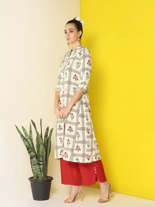offwhite cotton straight kurta - 17143610 - Very Small Image - 1