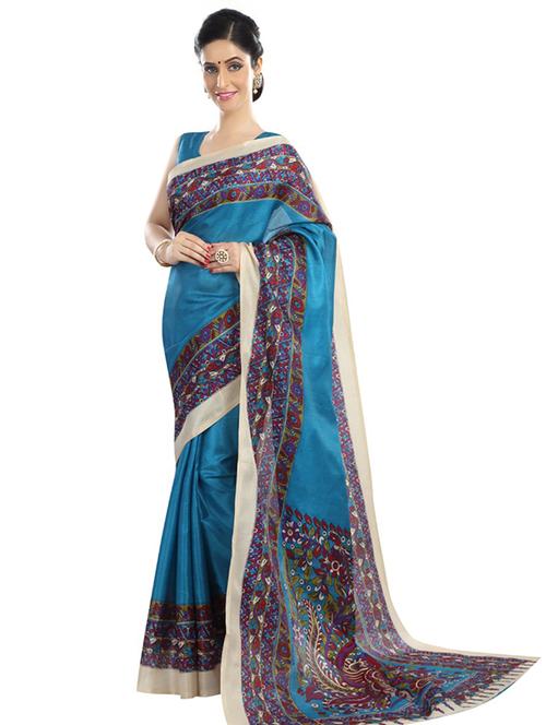 women's kalamkari blue colored saree with blouse - 17144034 - Very Small Image - 1