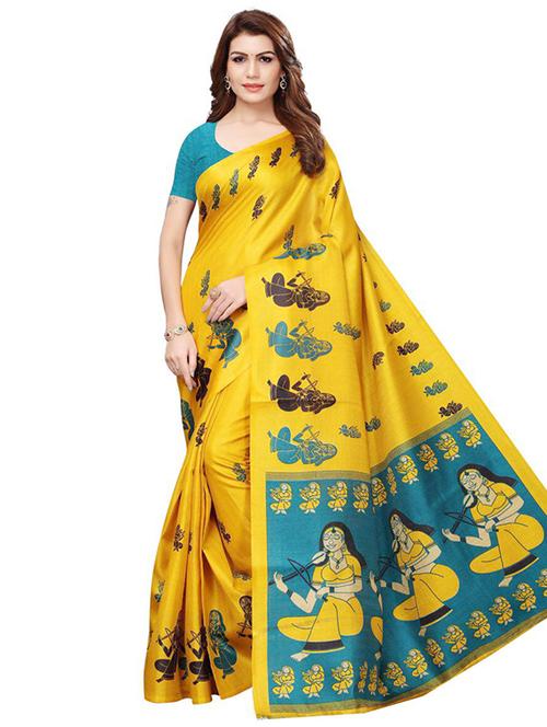 women's kalamkari yellow colored saree with blouse - 17144039 - Very Small Image - 1