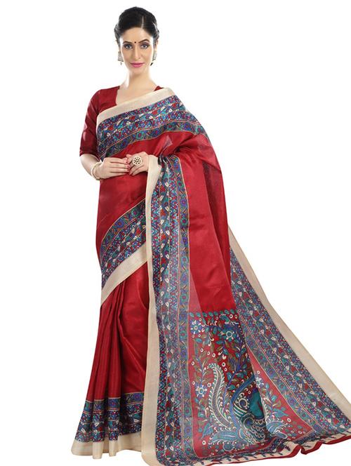 women's floral maroon colored saree with blouse - 17144060 - Very Small Image - 1