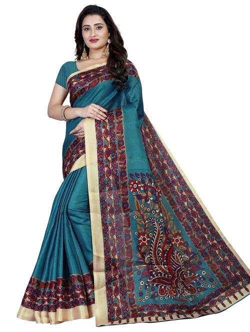 women's floral green colored saree with blouse - 17144083 - Very Small Image - 1