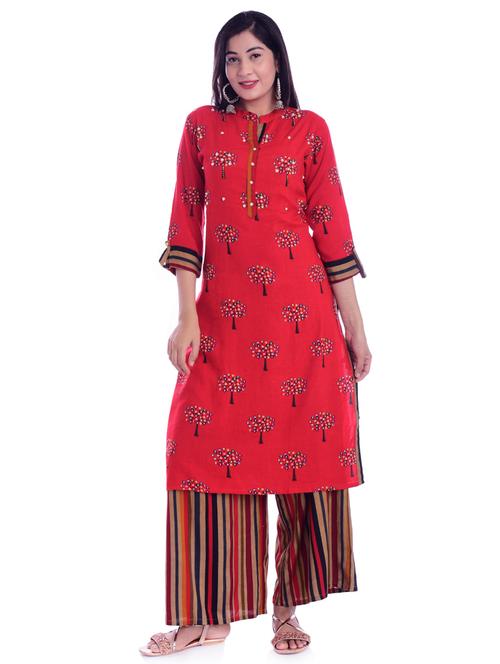 red rayon straight kurta - 17144417 - Very Small Image - 1
