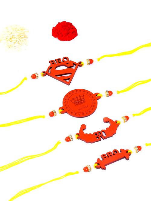 red color wooden rakhi with roli chawal (set of 4) - 17145536 - Very Small Image - 1