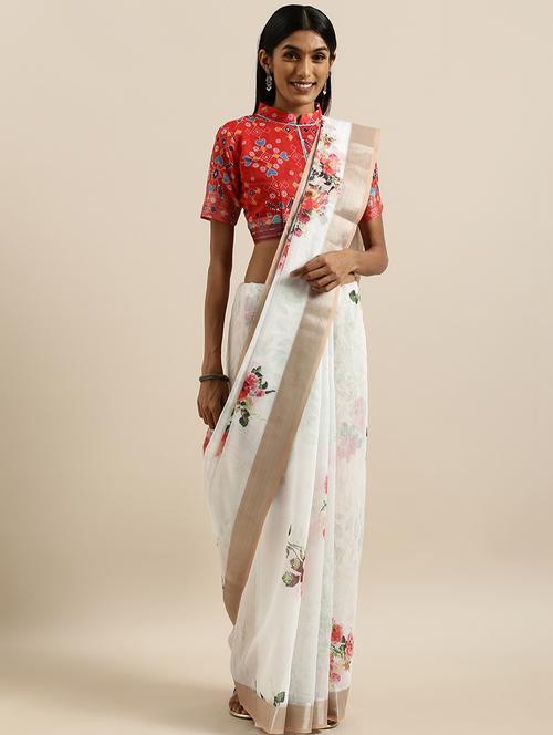 floral printed saree with blouse - 17145598 - Very Small Image - 1