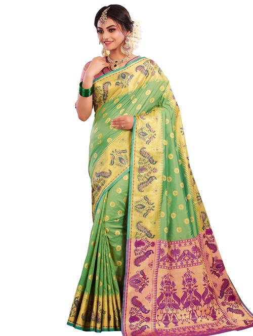 women's self design green colored saree - 17145700 - Very Small Image - 1
