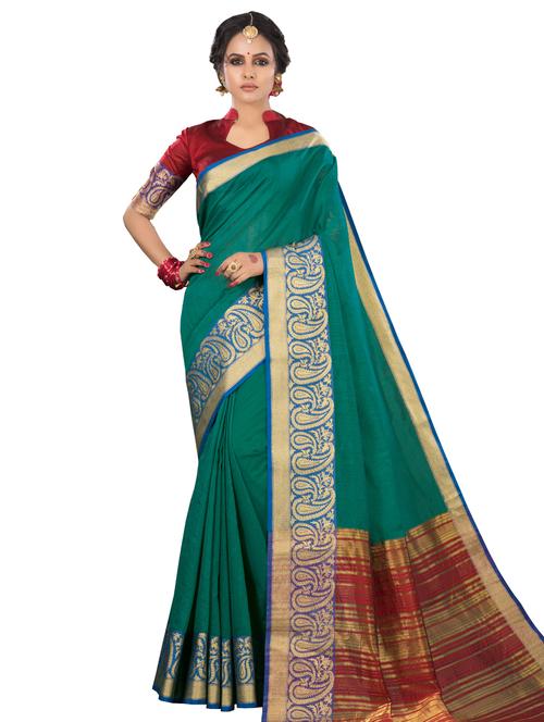 solid bordered woven saree - 17145722 - Very Small Image - 1