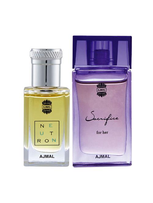 ajmal neutron cp 10ml for men and sacrifice for her cp 10ml for women + 2 parfum testers free - 17146868 - Very Small Image - 1