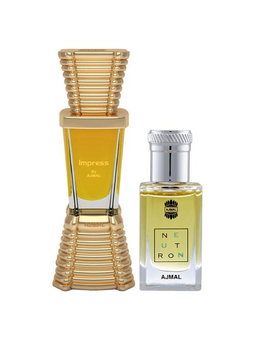 ajmal impress cp alcohol-free attar 10ml for men and neutron cp alcohol-free attar 10ml for men+ 2 parfum testers free - 17147034 - Very Small Image - 1