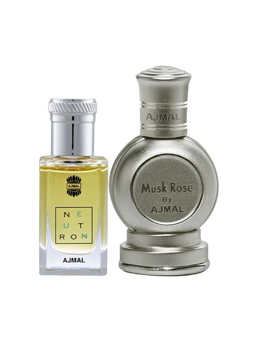 ajmal neutron cp alcohol-free attar 10ml for men and rose cp musky alcohol-free attar 12ml for unisex + 2 parfum testers free - 17147203 - Very Small Image - 1