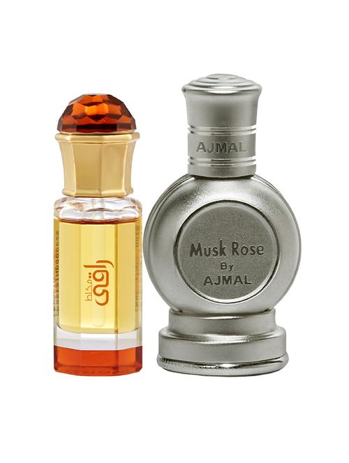 ajmal mukhallat raaqi cp 10ml for unisex and rose cp 12ml for unisex + 2 parfum testers free - 17147214 - Very Small Image - 1