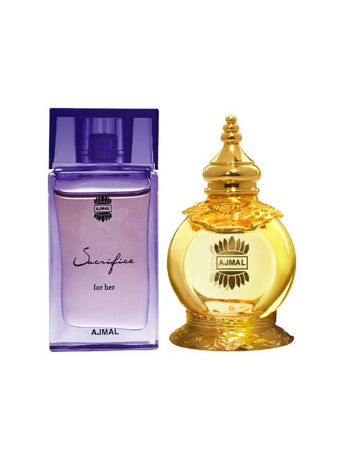 ajmal sacrifice for her cp 10ml for women and mukhallat al wafa cp 12ml for unisex + 2 parfum testers free - 17147232 - Very Small Image - 1