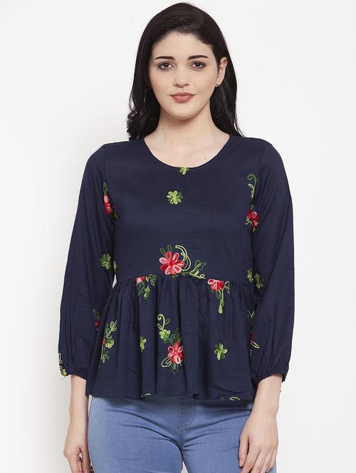 navy blue rayon regular top - 17147482 - Very Small Image - 1