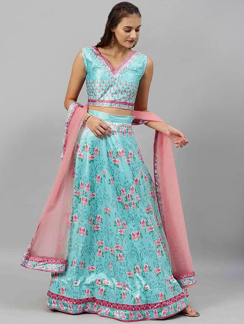 floral paneled lehenga choli set - 17148048 - Very Small Image - 1