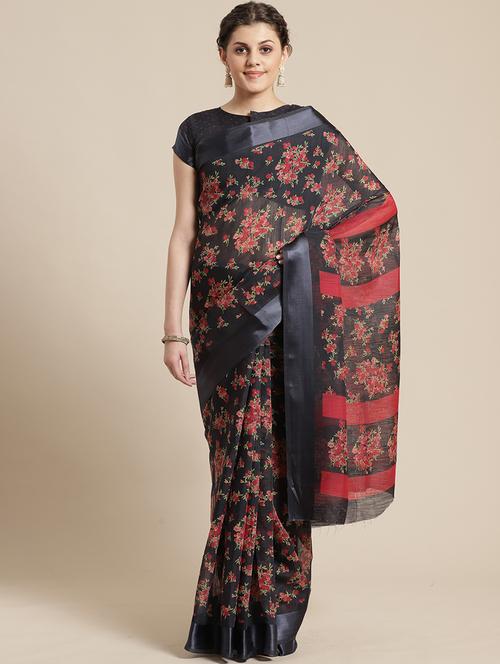 floral printed saree with blouse - 17148698 - Very Small Image - 1