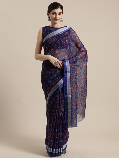 floral printed saree with blouse - 17148701 - Very Small Image - 1