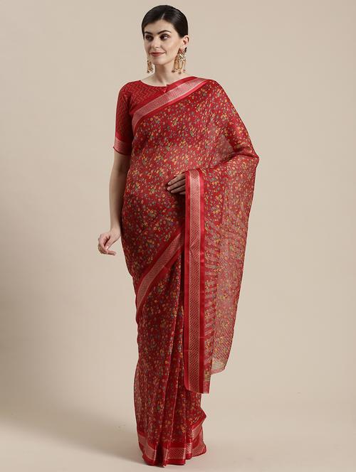 floral printed saree with blouse - 17148708 - Very Small Image - 1