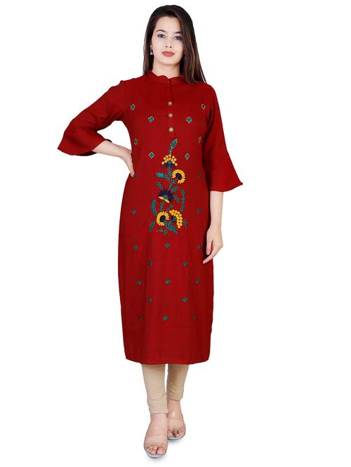 red rayon straight kurta - 17149068 - Very Small Image - 1