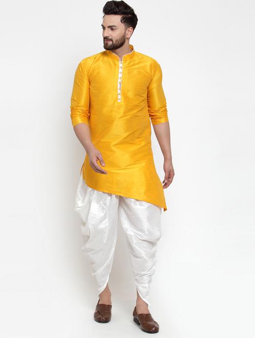 yellow silk blend solid dhoti kurta set - 17149668 - Very Small Image - 1