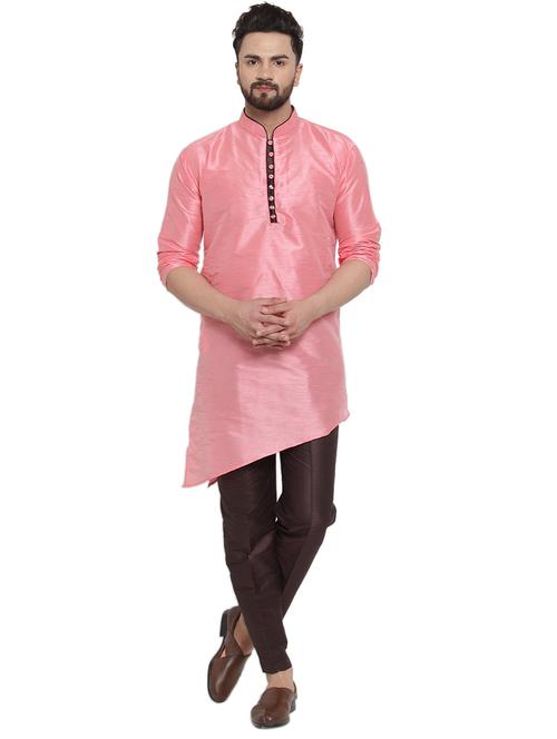 pink silk blend solid kurta pyjama sett - 17149762 - Very Small Image - 1