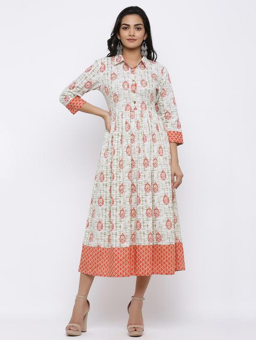 printed flared ethnic dress - 17149920 - Very Small Image - 1