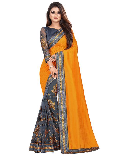 embroidered half & half saree with blouse - 17149928 - Very Small Image - 1