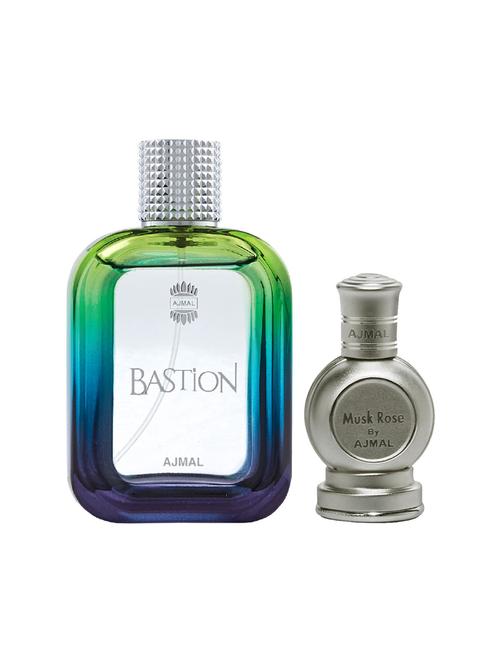 ajmal bastion edp 100ml for men and rose concentrated oil musky alcohol-free attar 12ml for unisex + 2 parfum testers free - 17149950 - Very Small Image - 1