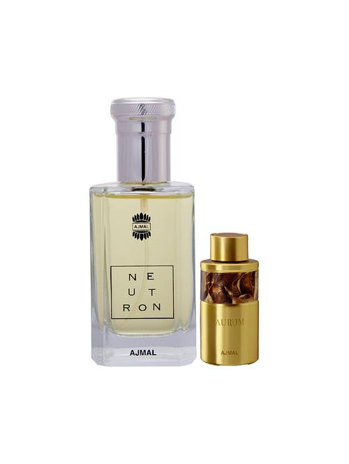 ajmal neutron edp 100ml for men and aurum concentrated oil alcohol-free attar 10ml for women + 2 parfum testers free - 17149957 - Very Small Image - 1