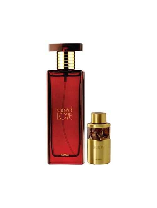 ajmal sacred love edp musky 50ml for women and aurum cp alcohol-free attar 10ml for women + 2 parfum testers free - 17149959 - Very Small Image - 1