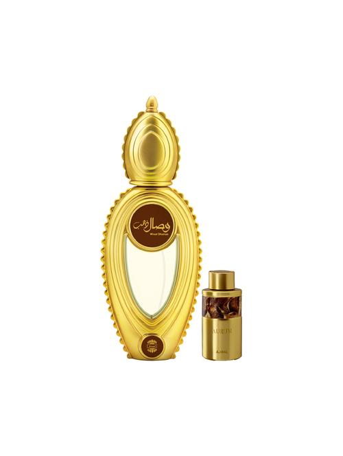 ajmal wisal dhahab edp 50ml for men and aurum concentrated oil alcohol-free attar 10ml for women + 2 parfum testers free - 17149962 - Very Small Image - 1